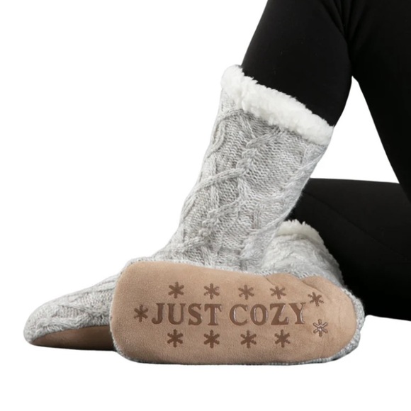 Just Cozy Gray Knit Slipper Socks - Picture 1 of 9